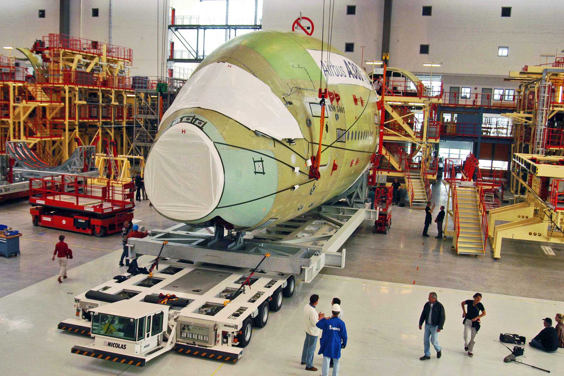 Assembly of a A380 at the Airbus plant in Hamburg-Finkenwerder