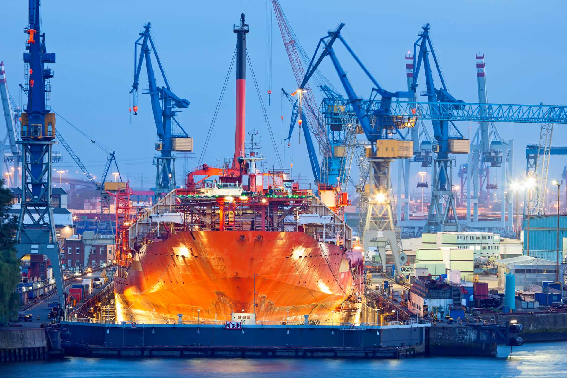 One of the big shipyards located at the port of Hamburg